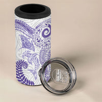 Aotearoa Maori Sea Animals Tribal 4 in 1 Can Cooler Tumbler Manta Ray and Shark Moko Pattern Purple Color