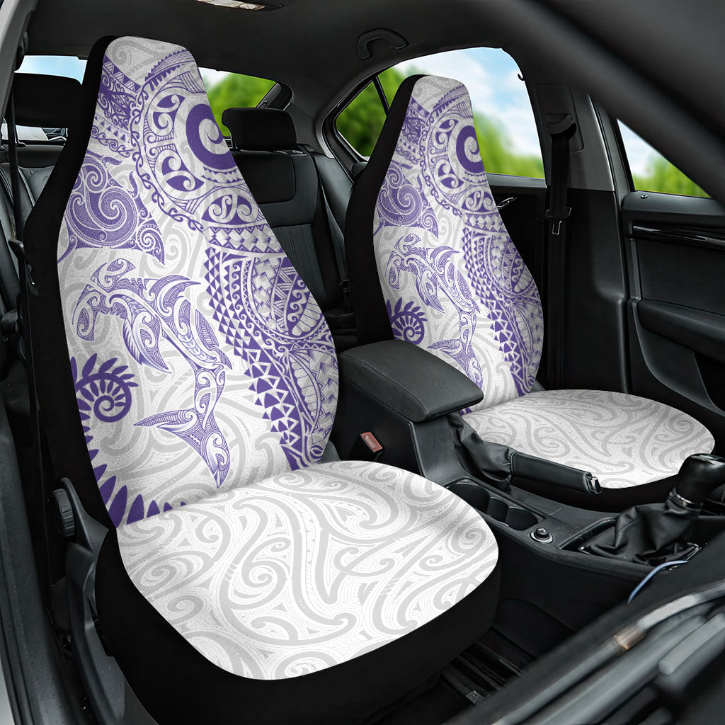 Aotearoa Maori Sea Animals Tribal Car Seat Cover Manta Ray and Shark Moko Pattern Purple Color