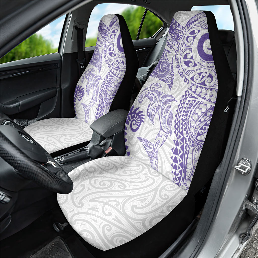 Aotearoa Maori Sea Animals Tribal Car Seat Cover Manta Ray and Shark Moko Pattern Purple Color