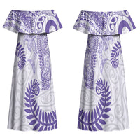 Aotearoa Maori Sea Animals Tribal Couples Matching Off Shoulder Maxi Dress and Long Sleeve Button Shirt Manta Ray and Shark Moko Pattern Purple Color LT03 - Polynesian Pride