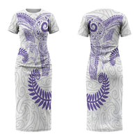 Aotearoa Maori Sea Animals Tribal Couples Matching Short Sleeve Bodycon Dress and Long Sleeve Button Shirt Manta Ray and Shark Moko Pattern Purple Color LT03 - Polynesian Pride
