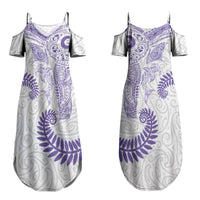 Aotearoa Maori Sea Animals Tribal Couples Matching Summer Maxi Dress and Long Sleeve Button Shirt Manta Ray and Shark Moko Pattern Purple Color LT03 - Polynesian Pride