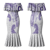 Aotearoa Maori Sea Animals Tribal Family Matching Mermaid Dress and Hawaiian Shirt Manta Ray and Shark Moko Pattern Purple Color LT03 Mom's Dress Purple - Polynesian Pride