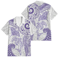 Aotearoa Maori Sea Animals Tribal Family Matching Mermaid Dress and Hawaiian Shirt Manta Ray and Shark Moko Pattern Purple Color LT03 Dad's Shirt - Short Sleeve Purple - Polynesian Pride