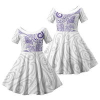 Aotearoa Maori Sea Animals Tribal Family Matching Mermaid Dress and Hawaiian Shirt Manta Ray and Shark Moko Pattern Purple Color LT03 Daughter's Dress Purple - Polynesian Pride