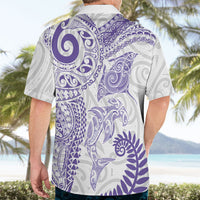 Aotearoa Maori Sea Animals Tribal Hawaiian Shirt Manta Ray and Shark Moko Pattern Purple Color