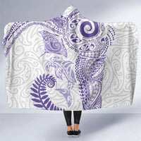 Aotearoa Maori Sea Animals Tribal Hooded Blanket Manta Ray and Shark Moko Pattern Purple Color
