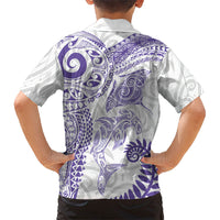 Aotearoa Maori Sea Animals Tribal Kid Hawaiian Shirt Manta Ray and Shark Moko Pattern Purple Color