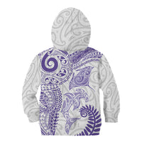 Aotearoa Maori Sea Animals Tribal Kid Hoodie Manta Ray and Shark Moko Pattern Purple Color