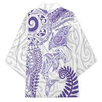 Aotearoa Maori Sea Animals Tribal Kimono Manta Ray and Shark Moko Pattern Purple Color LT03 - Polynesian Pride