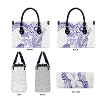 Aotearoa Maori Sea Animals Tribal Leather Bag Manta Ray and Shark Moko Pattern Purple Color