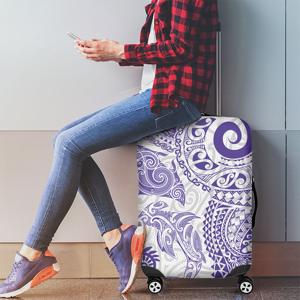 Aotearoa Maori Sea Animals Tribal Luggage Cover Manta Ray and Shark Moko Pattern Purple Color