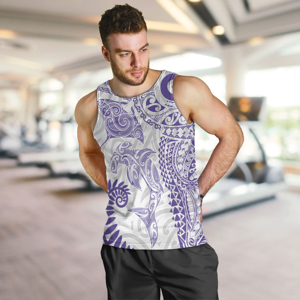 Aotearoa Maori Sea Animals Tribal Men Tank Top Manta Ray and Shark Moko Pattern Purple Color