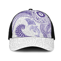 Aotearoa Maori Sea Animals Tribal Mesh Trucker Cap Manta Ray and Shark Moko Pattern Purple Color LT03 One Size Black Purple - Polynesian Pride