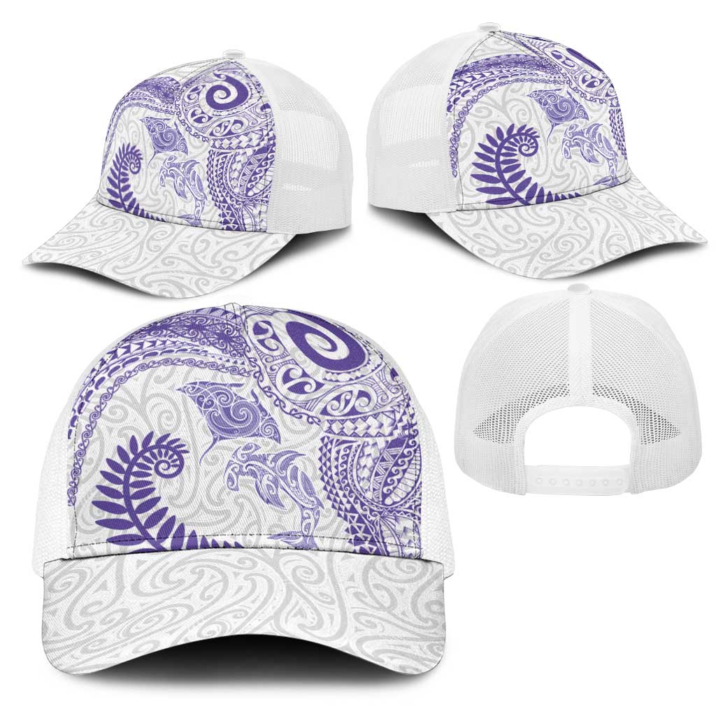 Aotearoa Maori Sea Animals Tribal Mesh Trucker Cap Manta Ray and Shark Moko Pattern Purple Color LT03 - Polynesian Pride