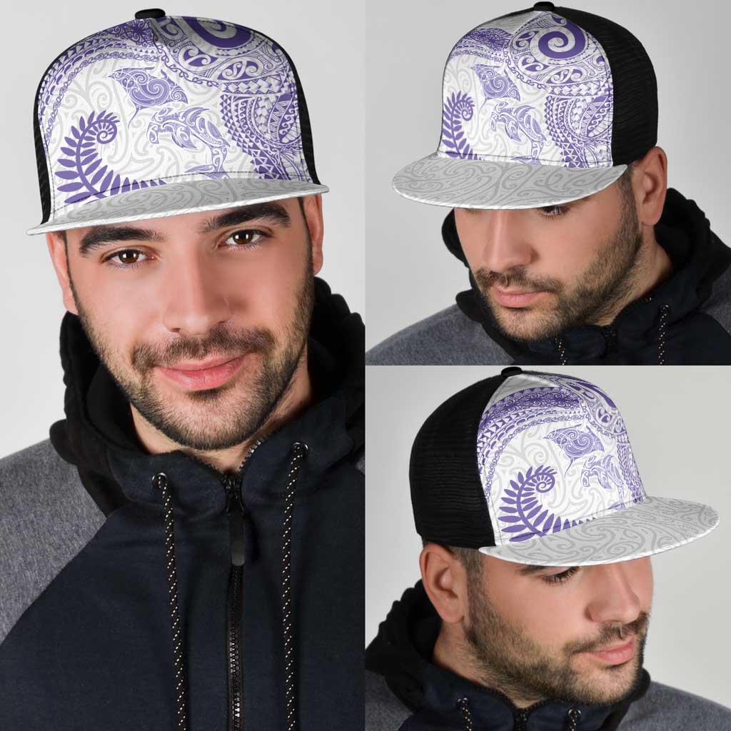 Aotearoa Maori Sea Animals Tribal Mesh Trucker Cap Manta Ray and Shark Moko Pattern Purple Color LT03 - Polynesian Pride