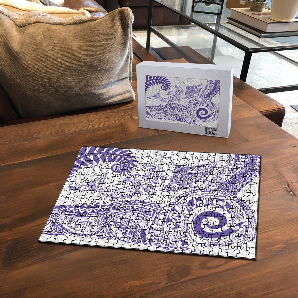 Aotearoa Maori Sea Animals Tribal Puzzle Manta Ray and Shark Moko Pattern Purple Color