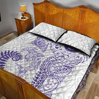 Aotearoa Maori Sea Animals Tribal Quilt Bed Set Manta Ray and Shark Moko Pattern Purple Color