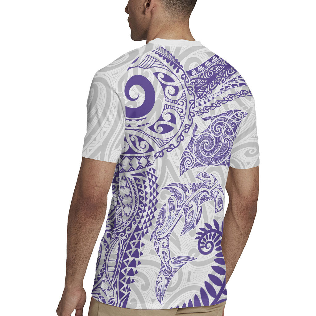 Aotearoa Maori Sea Animals Tribal Rugby Jersey Manta Ray and Shark Moko Pattern Purple Color LT03 - Polynesian Pride