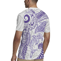 Aotearoa Maori Sea Animals Tribal Rugby Jersey Manta Ray and Shark Moko Pattern Purple Color LT03 - Polynesian Pride