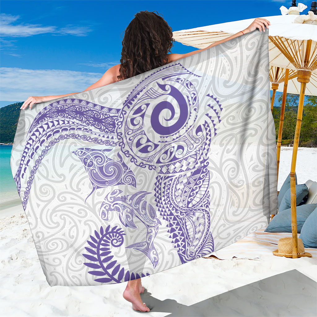 Aotearoa Maori Sea Animals Tribal Sarong Manta Ray and Shark Moko Pattern Purple Color