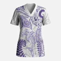 Aotearoa Maori Sea Animals Tribal Scrub Top Manta Ray and Shark Moko Pattern Purple Color LT03 Adult Purple - Polynesian Pride