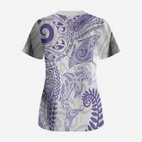Aotearoa Maori Sea Animals Tribal Scrub Top Manta Ray and Shark Moko Pattern Purple Color LT03 - Polynesian Pride