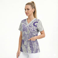 Aotearoa Maori Sea Animals Tribal Scrub Top Manta Ray and Shark Moko Pattern Purple Color LT03 - Polynesian Pride