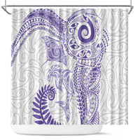 Aotearoa Maori Sea Animals Tribal Shower Curtain Manta Ray and Shark Moko Pattern Purple Color