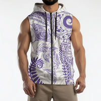 Aotearoa Maori Sea Animals Tribal Sleeveless Zip Hoodie Manta Ray and Shark Moko Pattern Purple Color