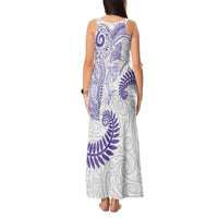 Aotearoa Maori Sea Animals Tribal Tank Maxi Dress Manta Ray and Shark Moko Pattern Purple Color