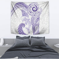 Aotearoa Maori Sea Animals Tribal Tapestry Manta Ray and Shark Moko Pattern Purple Color