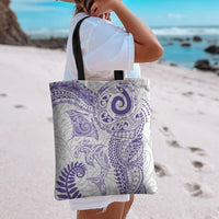 Aotearoa Maori Sea Animals Tribal Tote Bag Manta Ray and Shark Moko Pattern Purple Color