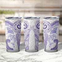 Aotearoa Maori Sea Animals Tribal Tumbler Cup Manta Ray and Shark Moko Pattern Purple Color