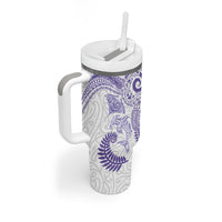 Aotearoa Maori Sea Animals Tribal Tumbler With Handle Manta Ray and Shark Moko Pattern Purple Color