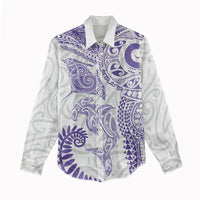 Aotearoa Maori Sea Animals Tribal Women Casual Shirt Manta Ray and Shark Moko Pattern Purple Color