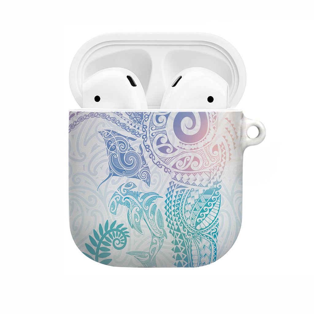 Aotearoa Maori Sea Animals Tribal AirPods Case Manta Ray and Shark Moko Pattern Sweet Pastel