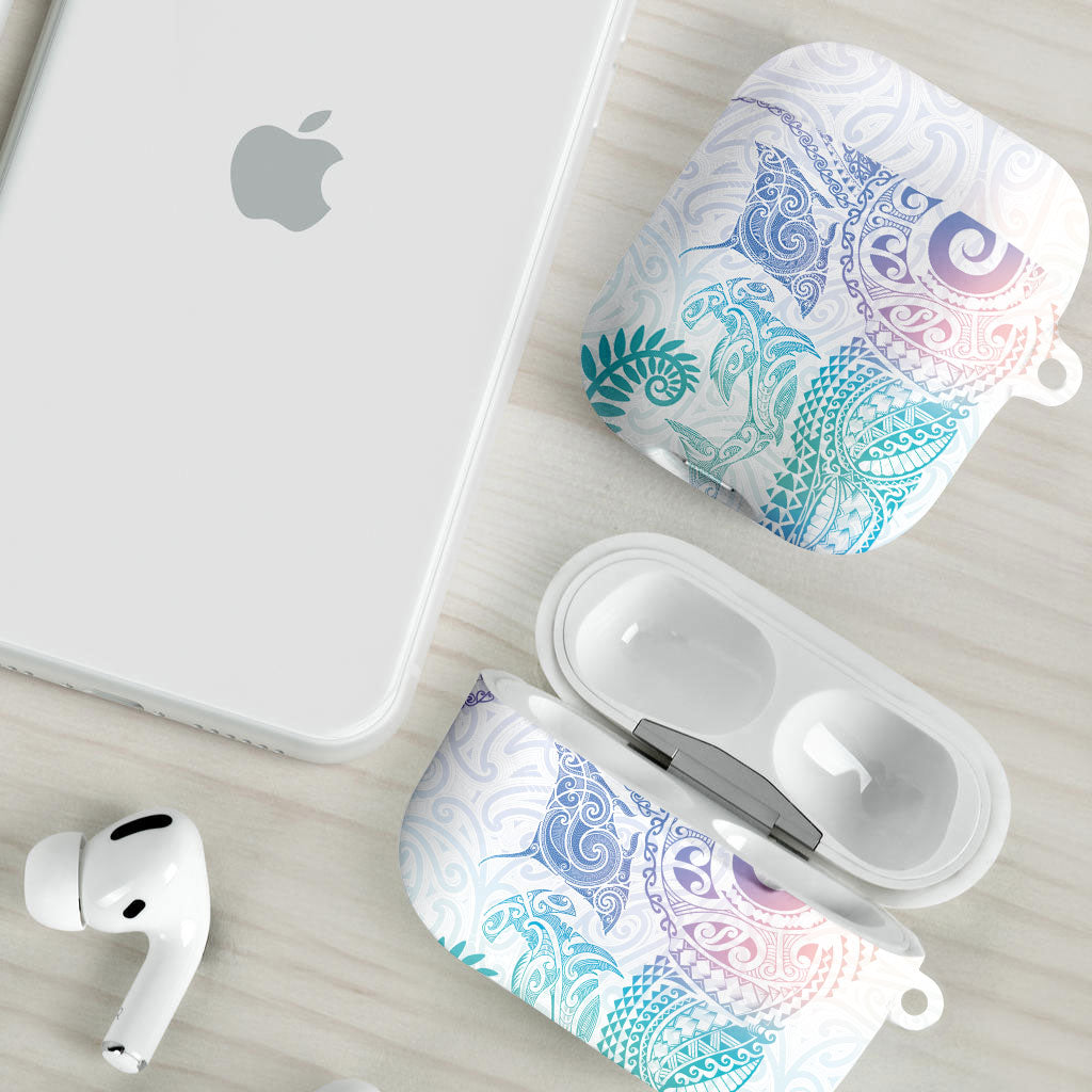 Aotearoa Maori Sea Animals Tribal AirPods Case Manta Ray and Shark Moko Pattern Sweet Pastel