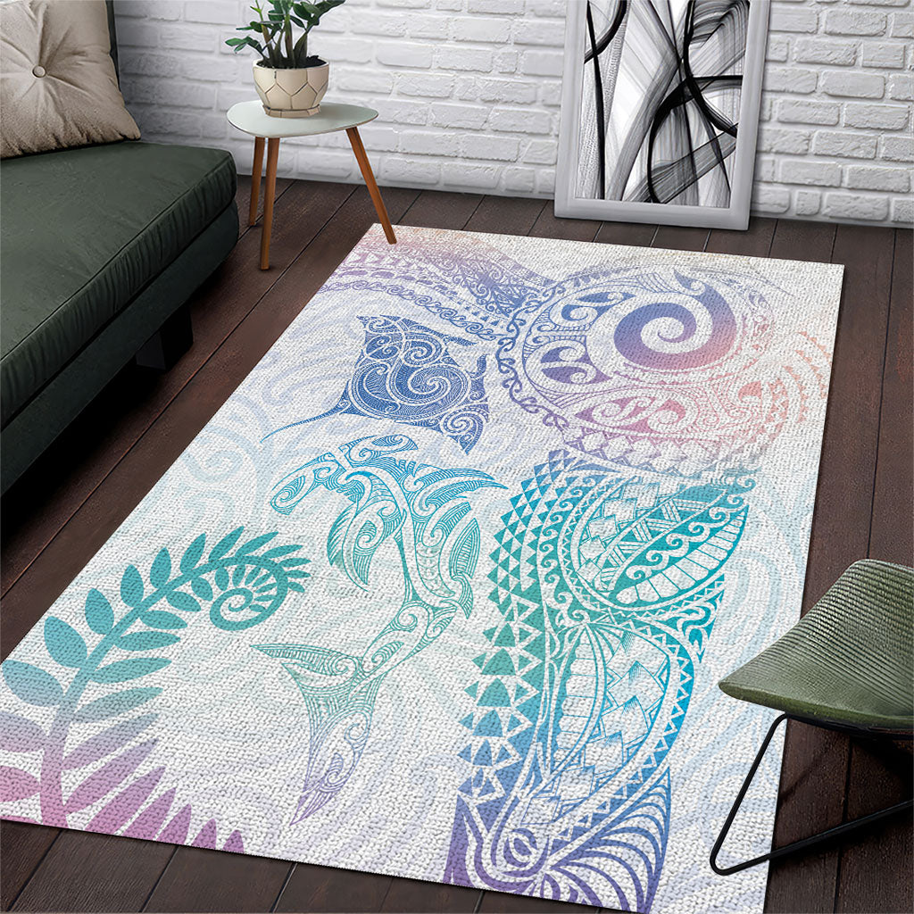 Aotearoa Maori Sea Animals Tribal Area Rug Manta Ray and Shark Moko Pattern Sweet Pastel