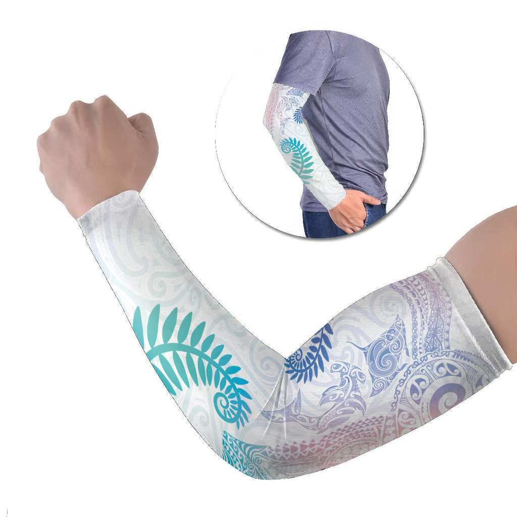 Aotearoa Maori Sea Animals Tribal Arm Sleeves Manta Ray and Shark Moko Pattern Sweet Pastel