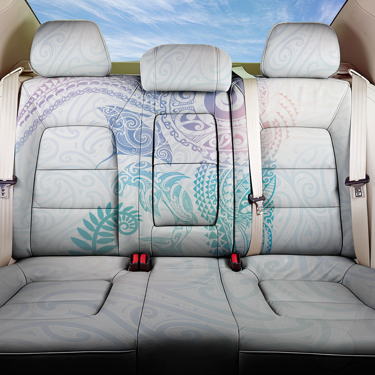 Aotearoa Maori Sea Animals Tribal Back Car Seat Cover Manta Ray and Shark Moko Pattern Sweet Pastel