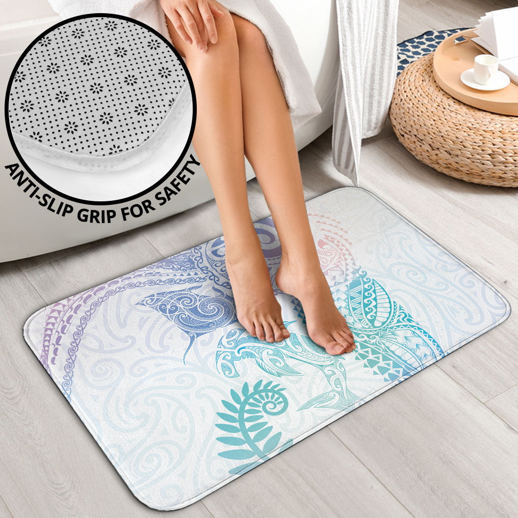 Aotearoa Maori Sea Animals Tribal Bathroom Set Manta Ray and Shark Moko Pattern Sweet Pastel