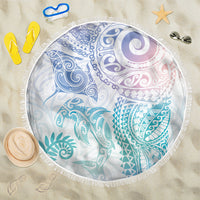 Aotearoa Maori Sea Animals Tribal Beach Blanket Manta Ray and Shark Moko Pattern Sweet Pastel