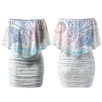 Aotearoa Maori Sea Animals Tribal Couples Matching Off Shoulder Short Dress and Long Sleeve Button Shirt Manta Ray and Shark Moko Pattern Sweet Pastel LT03 - Polynesian Pride