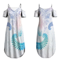 Aotearoa Maori Sea Animals Tribal Couples Matching Summer Maxi Dress and Long Sleeve Button Shirt Manta Ray and Shark Moko Pattern Sweet Pastel LT03 - Polynesian Pride