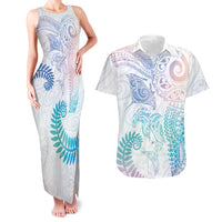 Aotearoa Maori Sea Animals Tribal Couples Matching Tank Maxi Dress and Hawaiian Shirt Manta Ray and Shark Moko Pattern Sweet Pastel