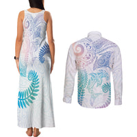 Aotearoa Maori Sea Animals Tribal Couples Matching Tank Maxi Dress and Long Sleeve Button Shirt Manta Ray and Shark Moko Pattern Sweet Pastel