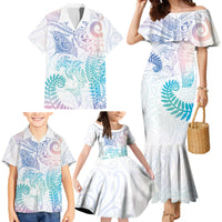 Aotearoa Maori Sea Animals Tribal Family Matching Mermaid Dress and Hawaiian Shirt Manta Ray and Shark Moko Pattern Sweet Pastel