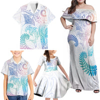 Aotearoa Maori Sea Animals Tribal Family Matching Off Shoulder Maxi Dress and Hawaiian Shirt Manta Ray and Shark Moko Pattern Sweet Pastel