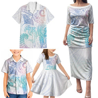 Aotearoa Maori Sea Animals Tribal Family Matching Puletasi and Hawaiian Shirt Manta Ray and Shark Moko Pattern Sweet Pastel LT03 - Polynesian Pride
